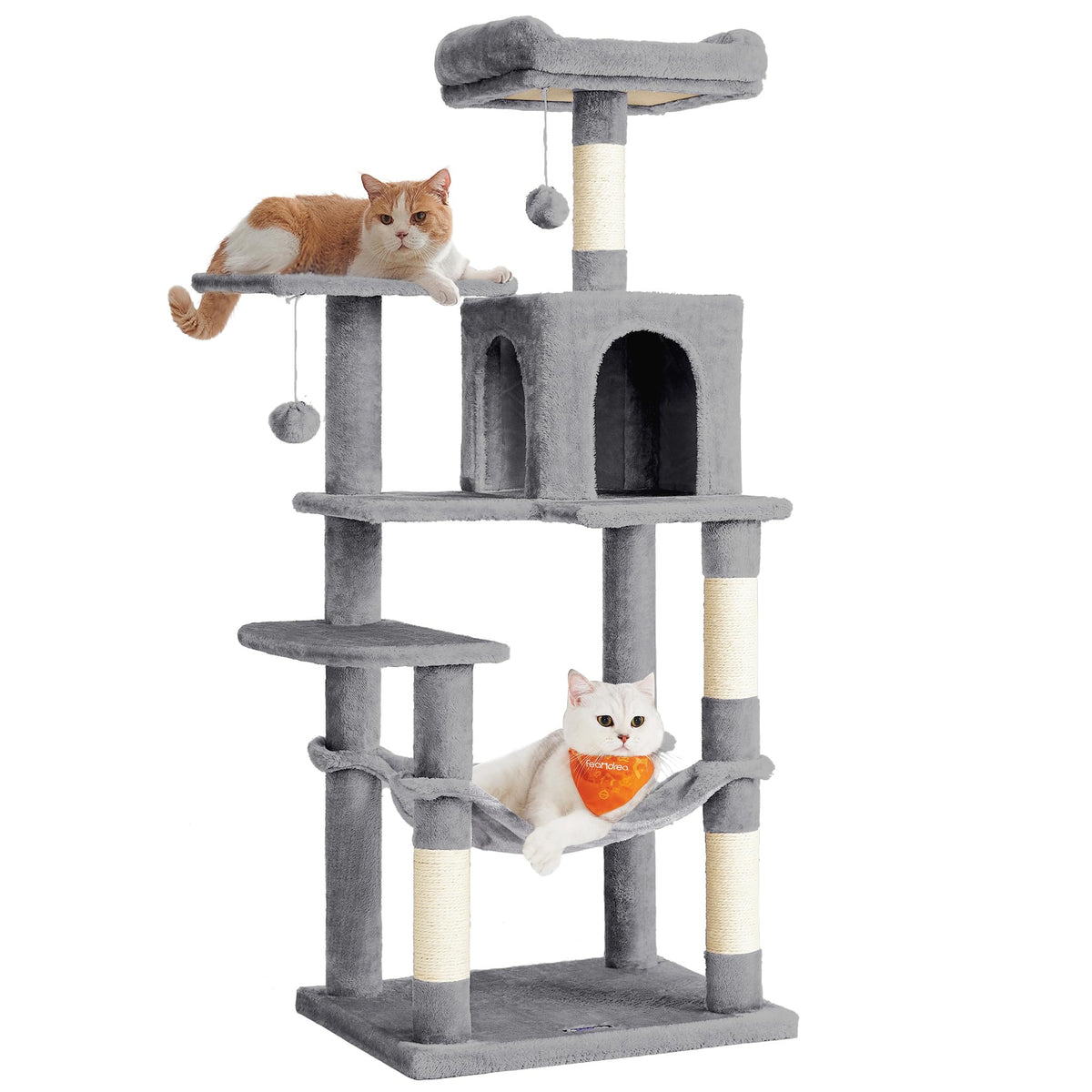Feandrea Cat Tree, 59.5-Inch Tall Cat Tower, Multi-Level Condo, Beige