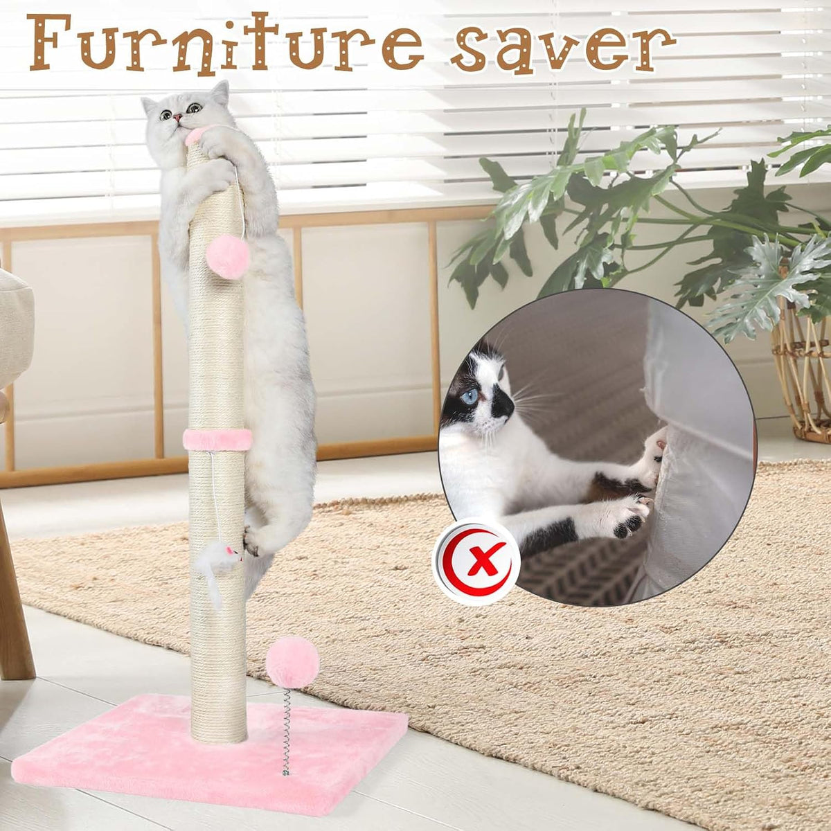 ANWA 32" Tall Sisal Cat Scratching Posts Tree for Indoor Cats Adults, Pink