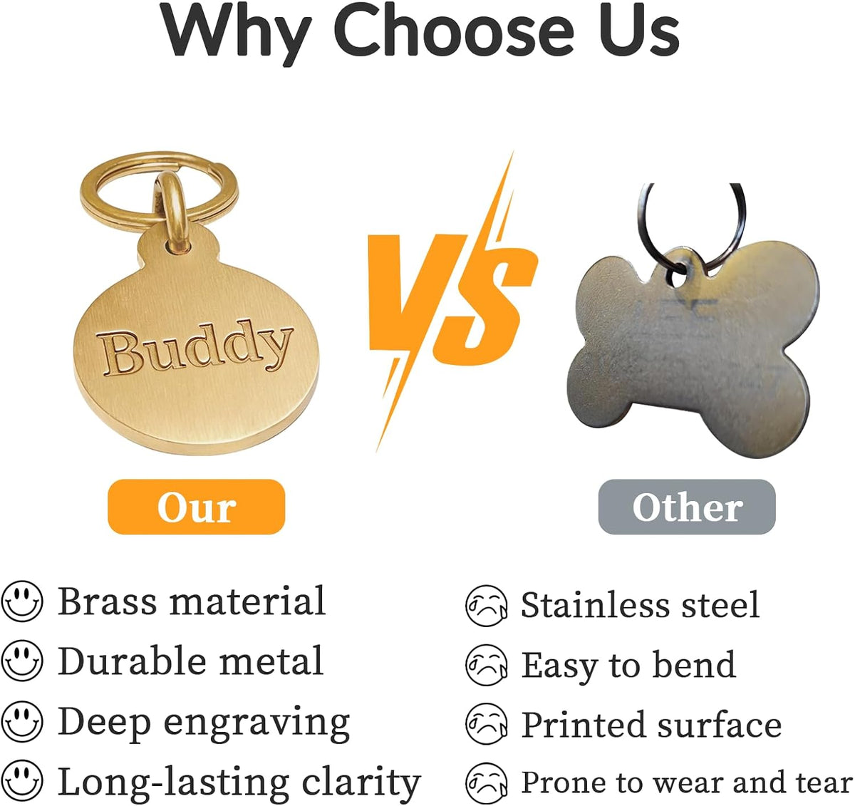 Personalized Solid Brass Dog Tag, Custom Deep Engraved Pet Tags