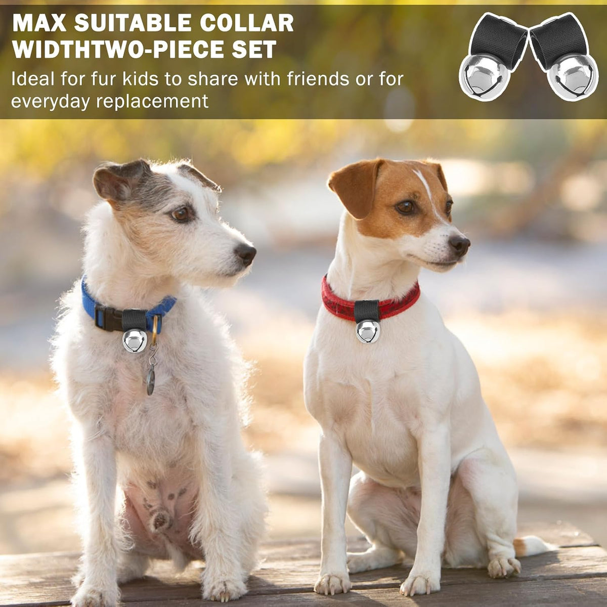 SCENEREAL Large Dog Collar Bell for Training, Hiking, Walking, Hunting, Pet Tracker, 2 Pack 1.5" Extra Loud Pet Bell for Save Wildlife and Birds (Bear Bell, Cow Bell) Gold | Silver