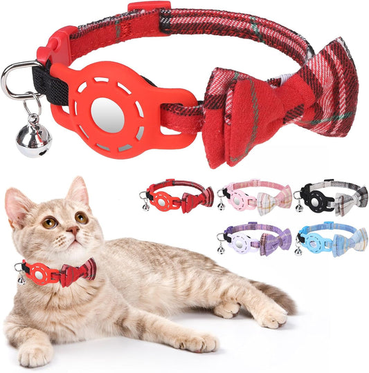 Airtag Cat Collar Breakaway, Bow Tie Collar with Airtag Holder