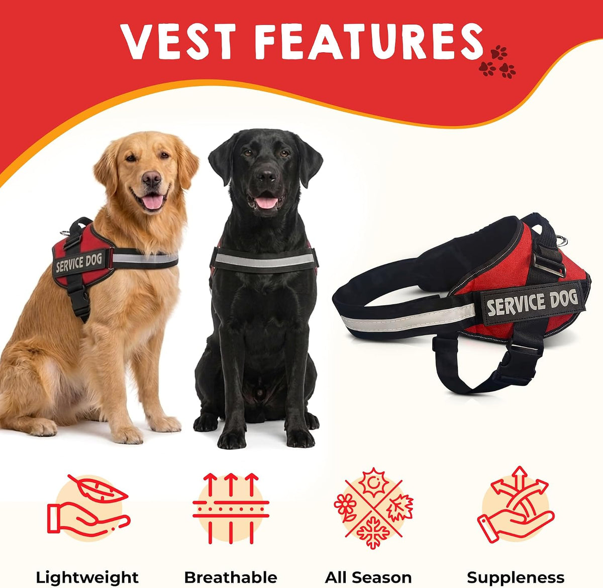 Service Dog Vest, ID Tag 50 ADA Information Cards - Harness with Patchs - L