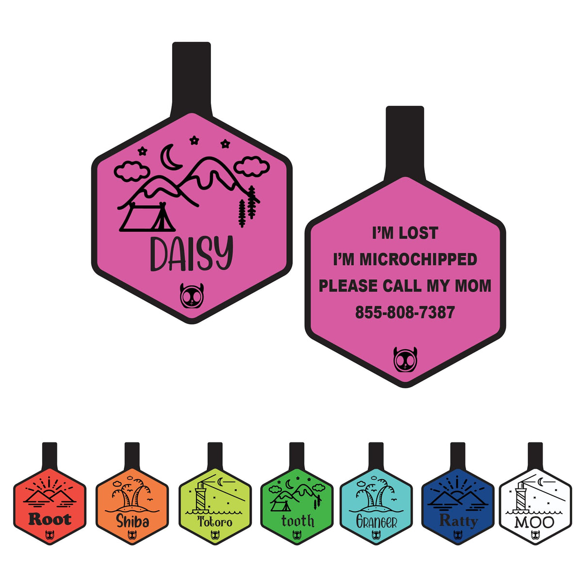 Silicone Silent Dog Tag Personalized with 5 Lines of Custom Deep Engraved Durable Soundless Pet ID Name Tag Hexagon Tiffany