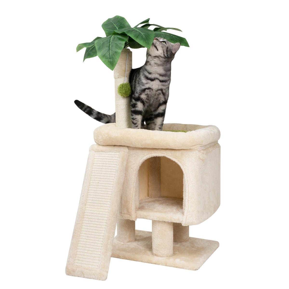 Meowoou Cat Scratching Post 33 Inch Tall Cat Scratcher for Indoor Cats Adults,Small Cat Tree Tower Sisal Rope Kitten Scratch with Interactive Hanging Ball