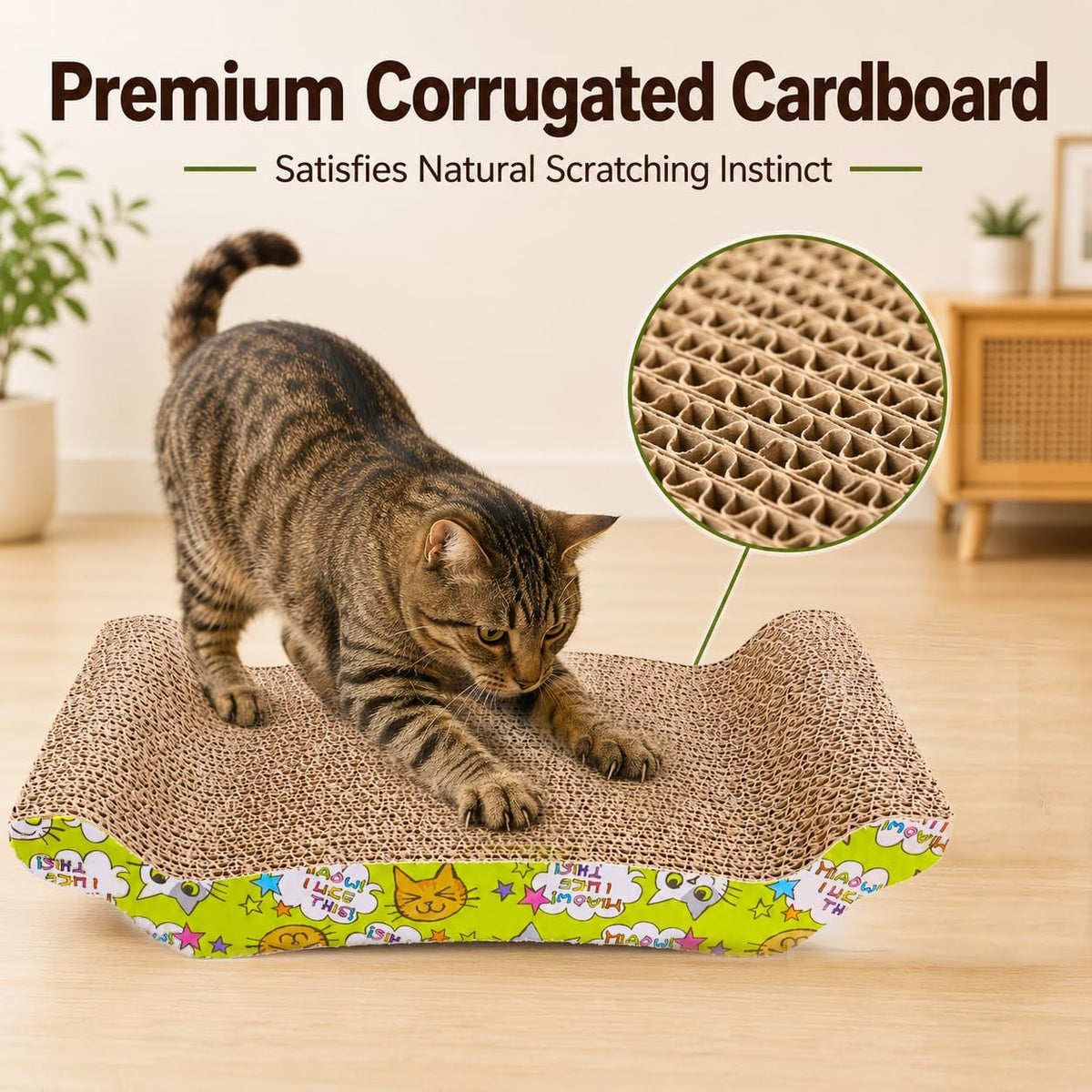 PrimePets Wave Cardboard Cat Scratcher 2 Pack, 17"x8.5" Curved Cat Lounge