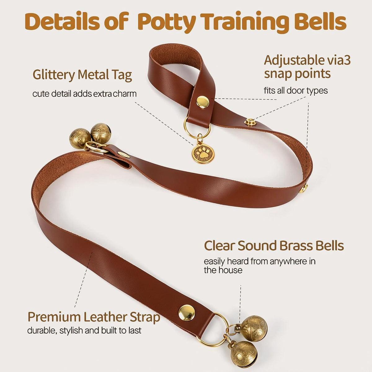 Kytely Leather Dog Doorbells to Go Outside, Brass Bells for Potty Training