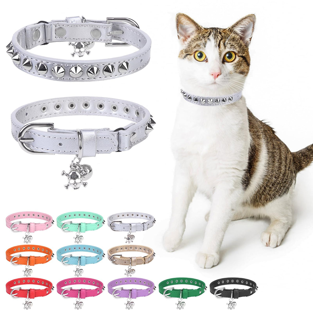 Leather Cat Collar, Breakaway Kitten Collars with Bell, Golden