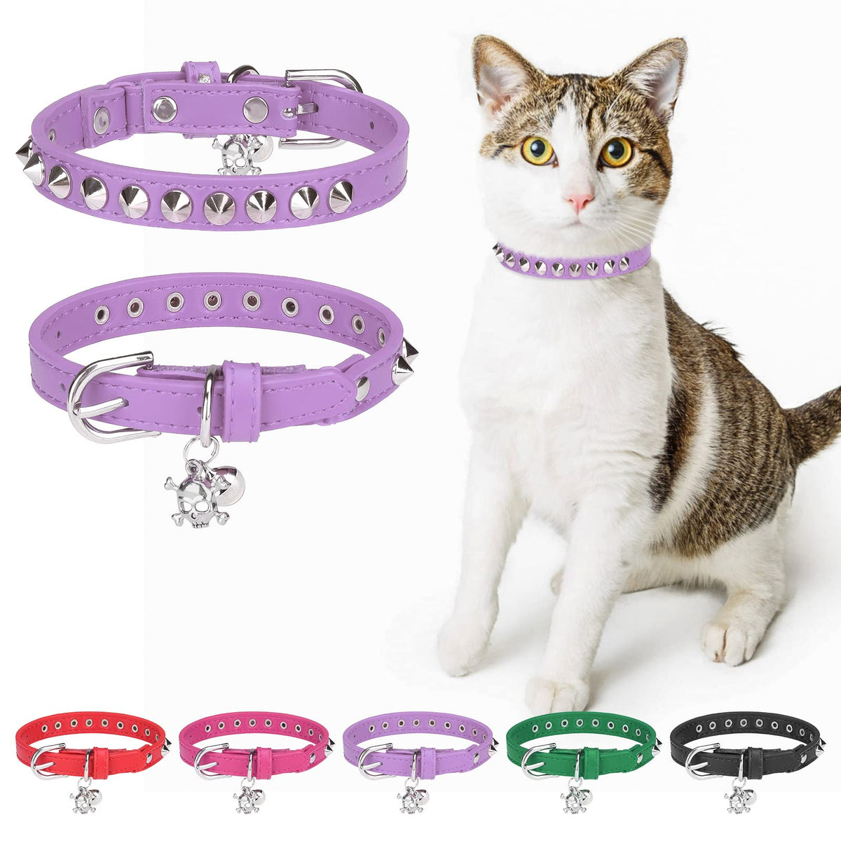 Leather Cat Collar, Breakaway Kitten Collars with Bell, Golden
