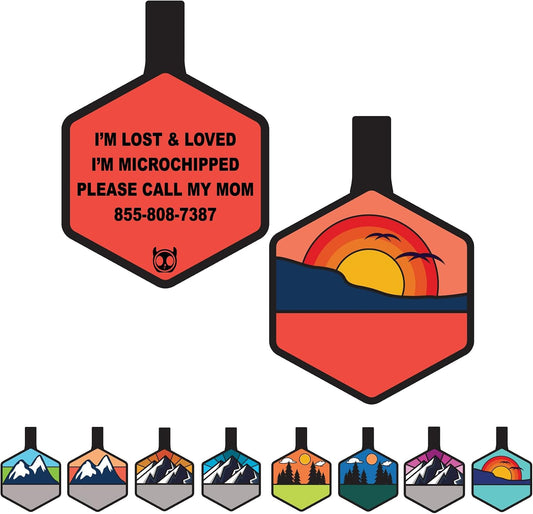 Silent Dog Tag Personalized with 5 Lines of Custom Deep Engraved Durable Soundless Silicone Pet ID Name Tag Hexagon Sunset Orange