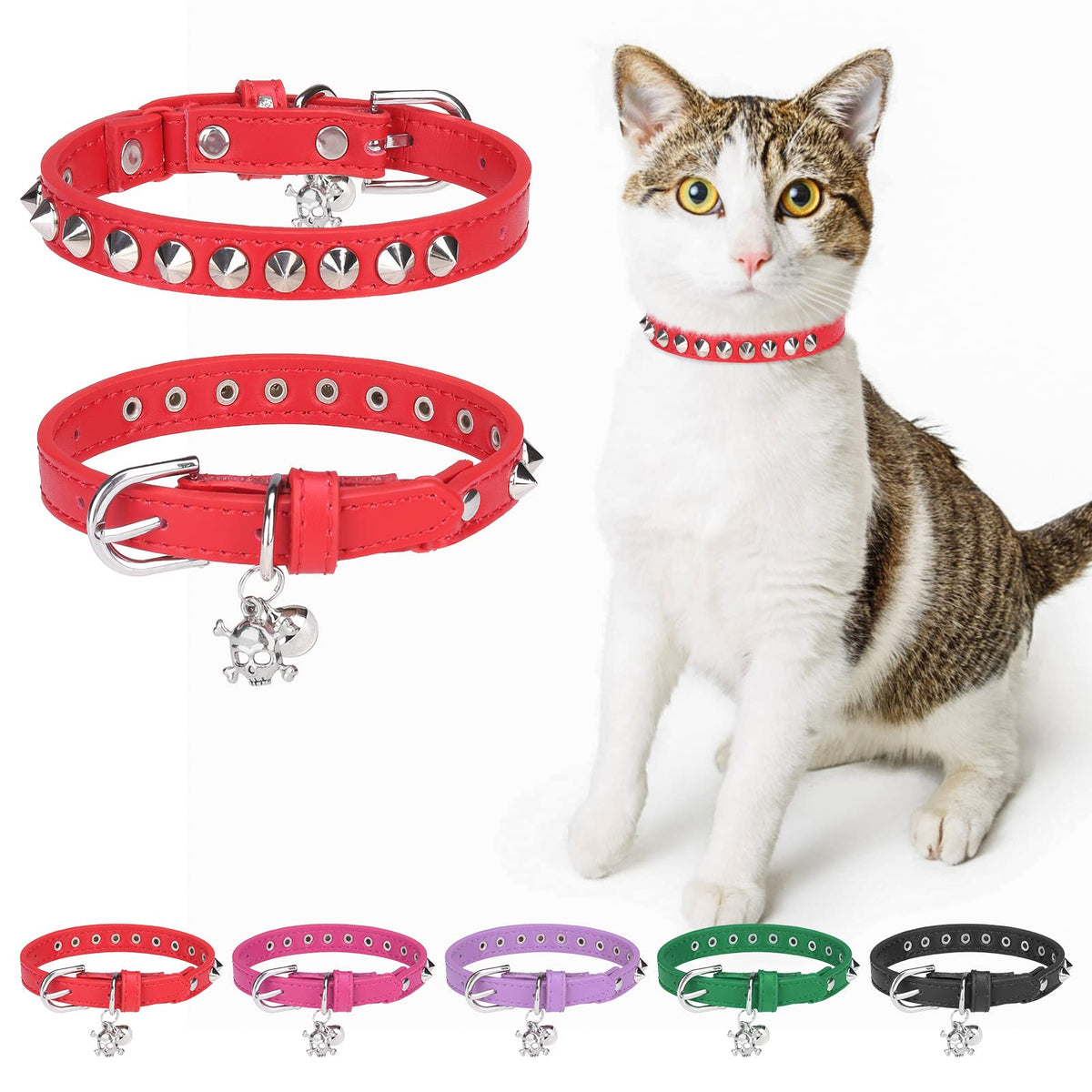 Leather Cat Collar, Breakaway Kitten Collars with Bell, Golden