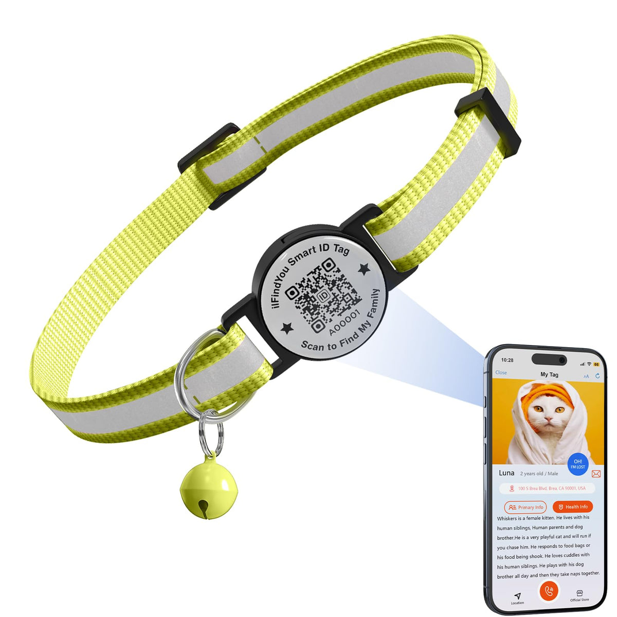 Cat Collar Breakaway QR Code, Reflective cat Collar with Bells, 3-Pack