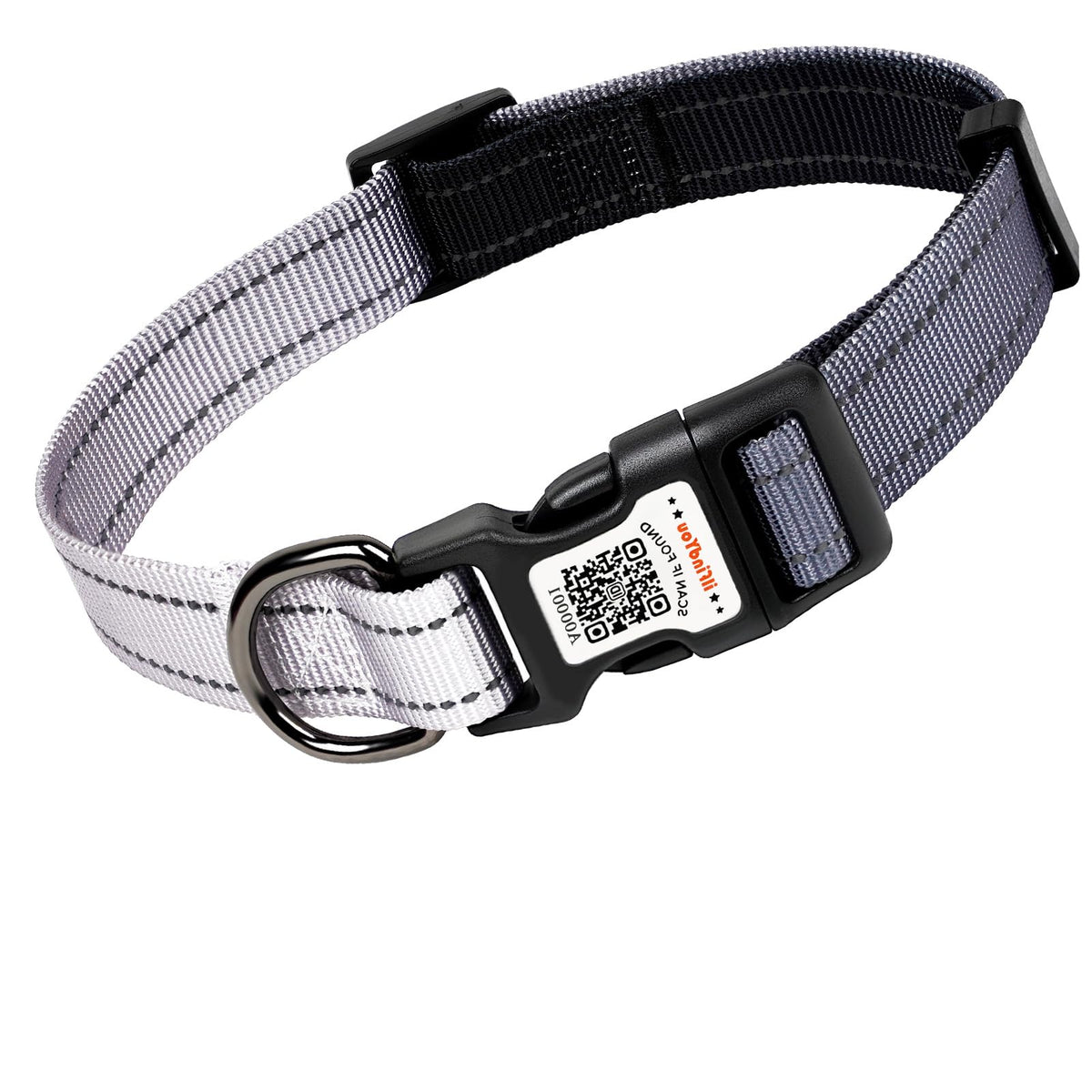 Personalized Dog Collar with QR Code Dog Tag, Light Blue M