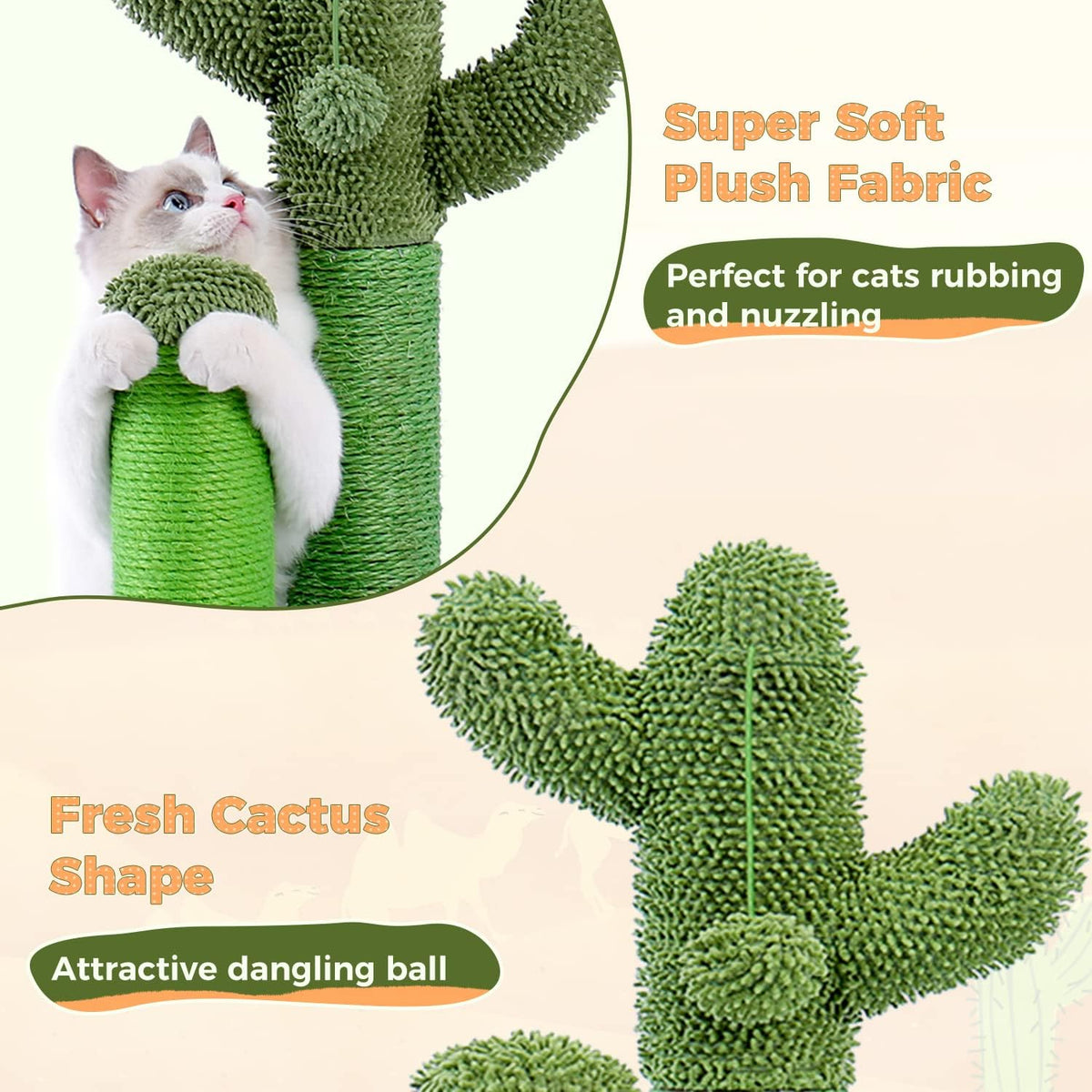 PAWZ Road Cactus Cat Scratching Post 27”Cat Scratcher with Toy Ball