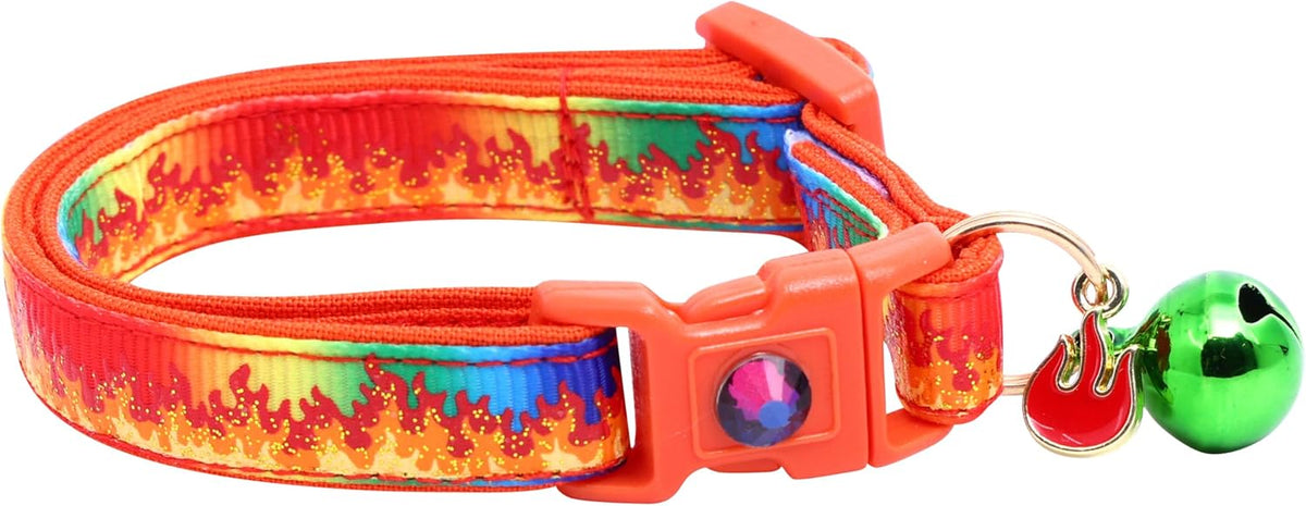 Flame Cat Collar with Charm & Bell | Safety Breakaway | Adjustable Large Size or Kitten Collar (Purple, Small(10lbs & Less))