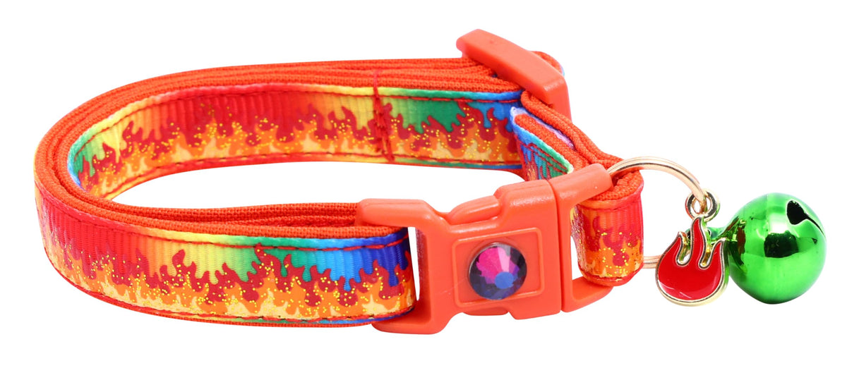 Flame Cat Collar with Charm & Bell | Safety Breakaway | Adjustable Large Size or Kitten Collar (Purple, Small(10lbs & Less))