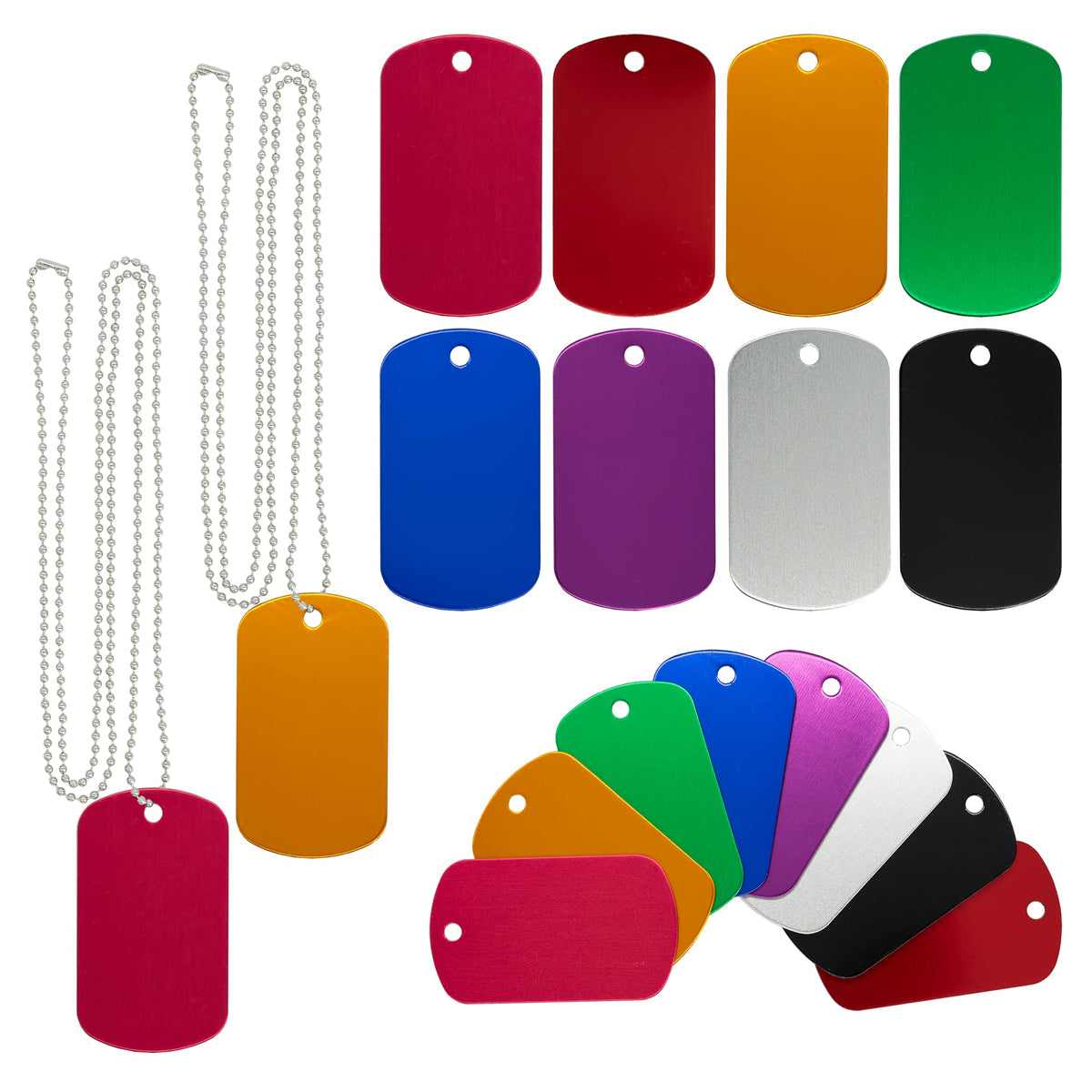 Aluminum Blank Tags Stamping Blanks Dog Metal Tags Engraving Blanks with Necklace Chain 25 Set (Blue)