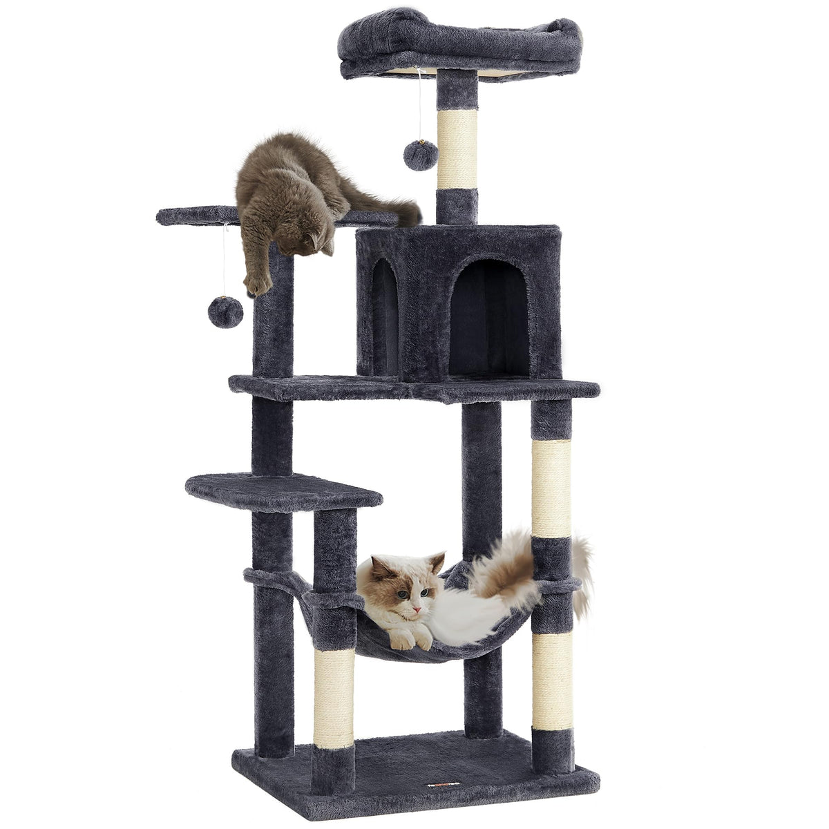 Feandrea Cat Tree, 59.5-Inch Tall Cat Tower, Multi-Level Condo, Beige