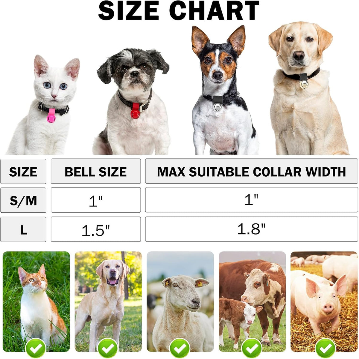 SCENEREAL Large Dog Collar Bell for Training, Hiking, Walking, Hunting, Pet Tracker, 2 Pack 1.5" Extra Loud Pet Bell for Save Wildlife and Birds (Bear Bell, Cow Bell) Gold | Silver