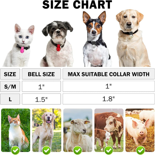 SCENEREAL Large Dog Collar Bell for Training, Hiking, Walking, Hunting, Pet Tracker, 2 Pack 1.5" Extra Loud Pet Bell for Save Wildlife and Birds (Bear Bell, Cow Bell) Gold | Silver