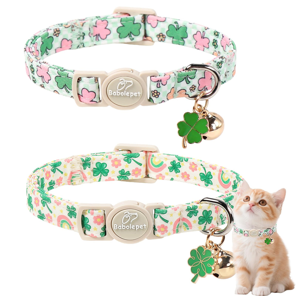 2 Pack Christmas Cat Collars - Breakaway Cat Collar with Bell, Christmas Tree and Reindeer Pendant, Winter Adjustable Kitten Collars for Girl Boy Cats, Pink Santa &Fair Isle