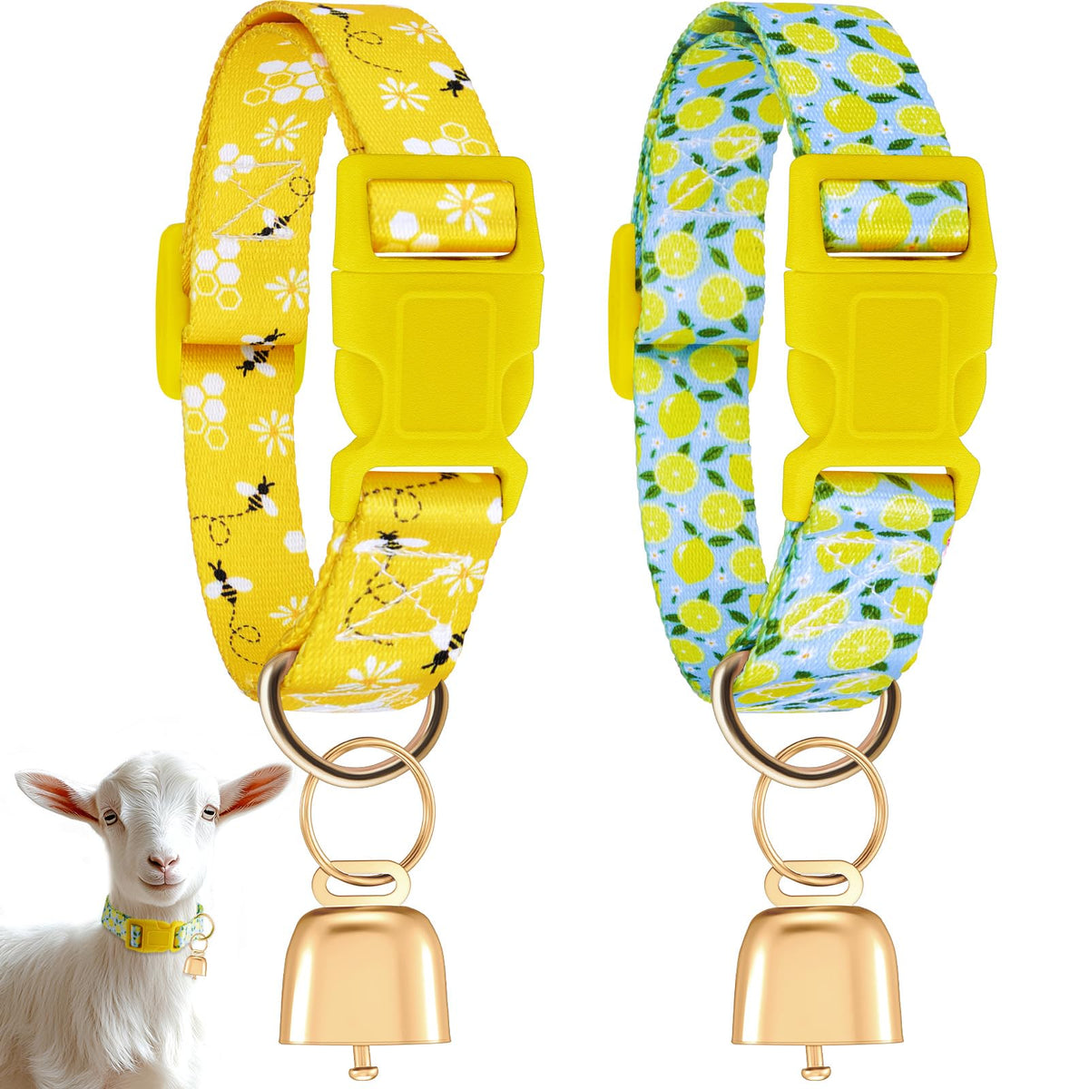 2 Pack Floral Goat Collars with Bells, White Pink Girly Pattern for Lambs
