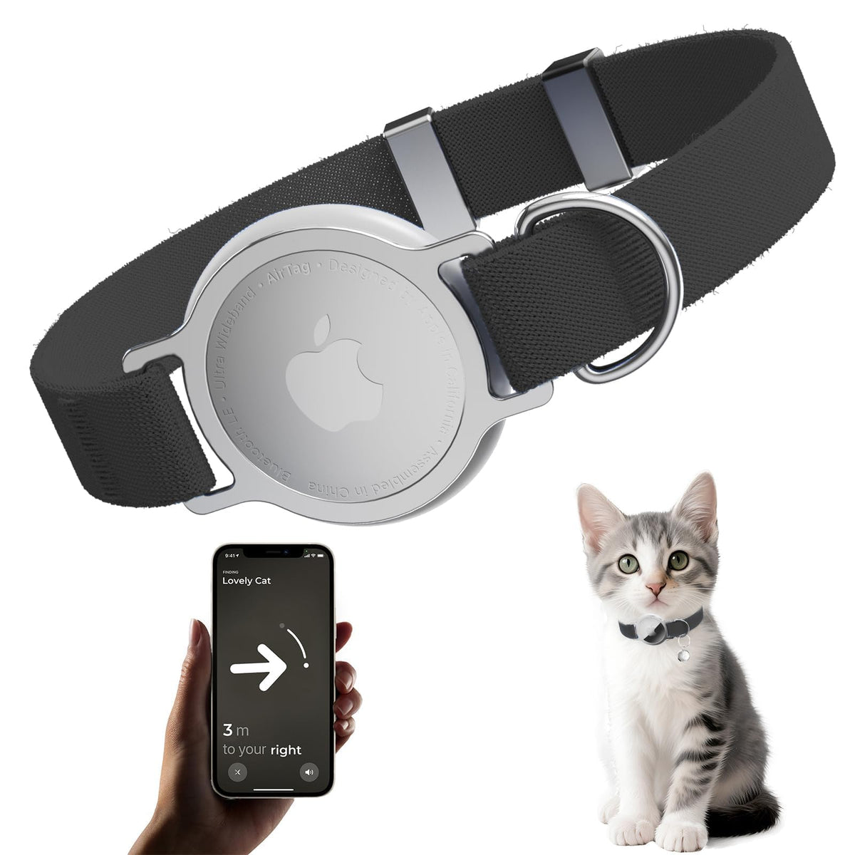 AirTag Cat Collar, Elastic Tracker Collar with Airtag Holder and Bell