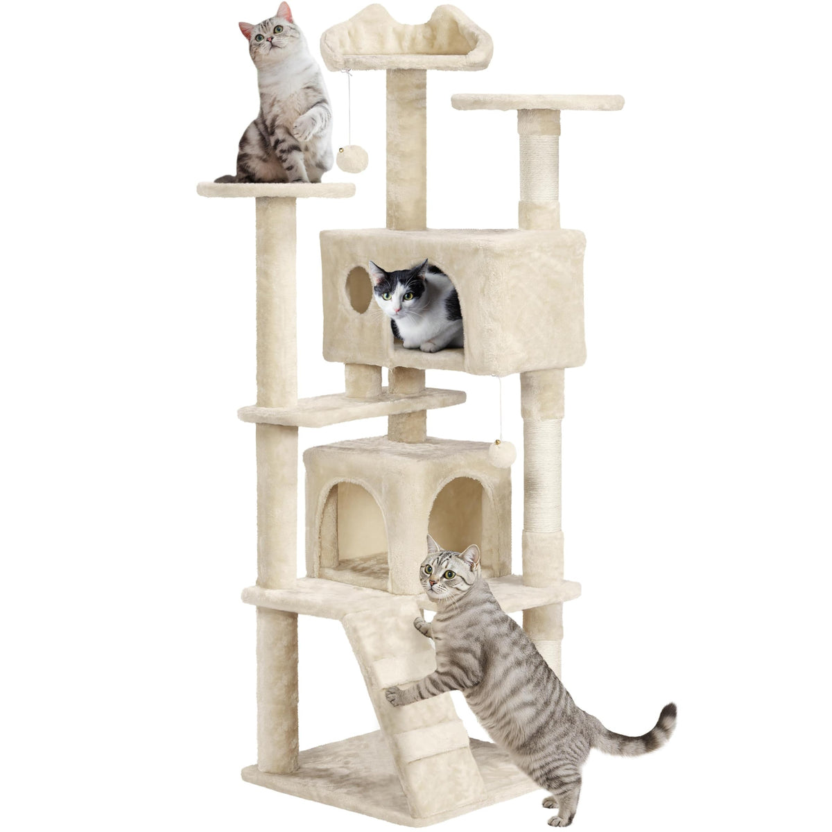 Yaheetech 54in Cat Tree Tower, 2 Caves, Kitten-Ear Perch & Scratching Posts
