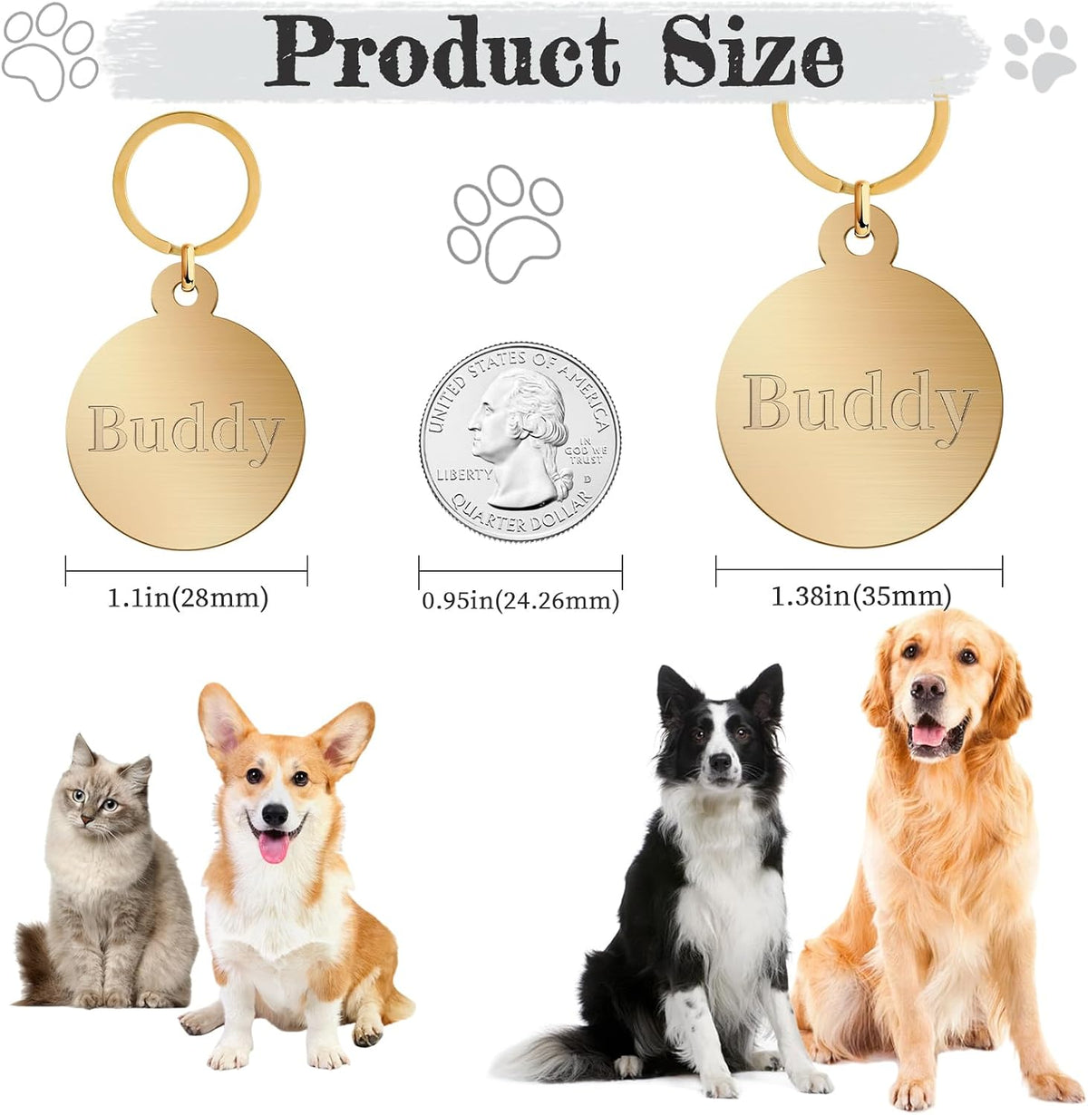 Personalized Solid Brass Dog Tag, Custom Deep Engraved Pet Tags