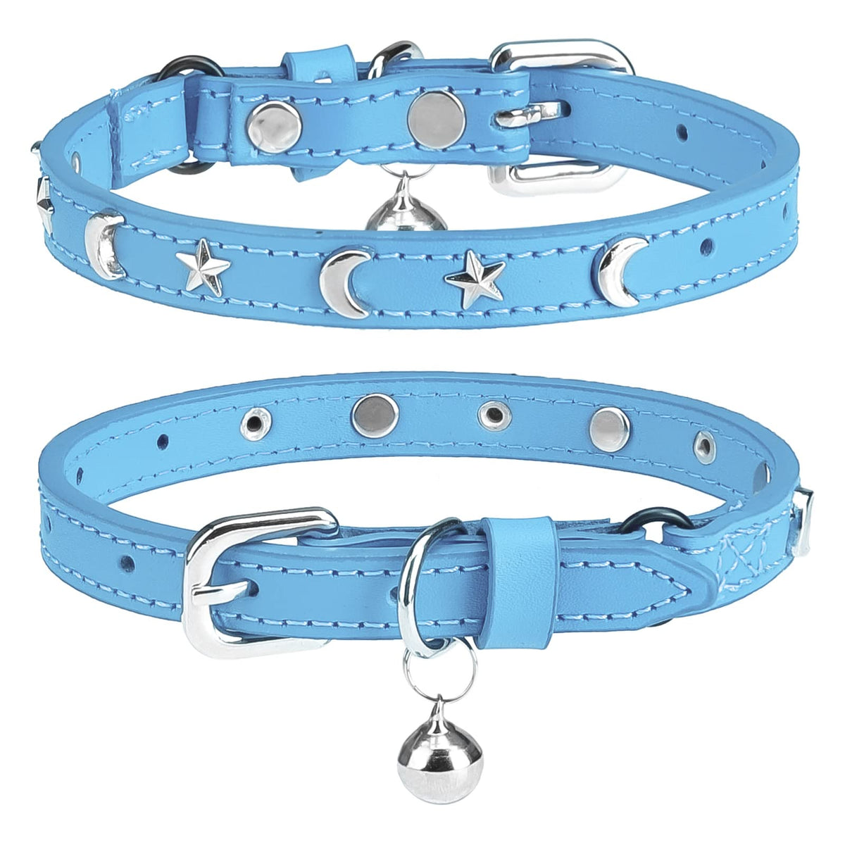 Leather Cat Collar, Breakaway Kitten Collars with Bell, Golden