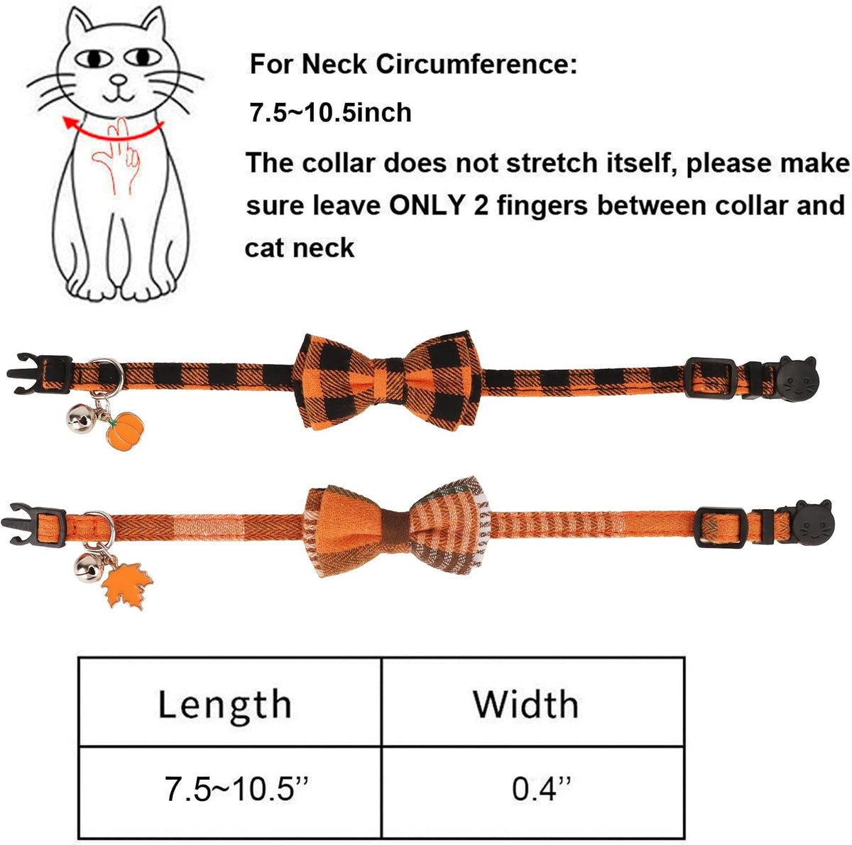 ADOGGYGO Fall Cat Collar Breakaway, Orange Plaid Thanksgiving Cat Bow Tie