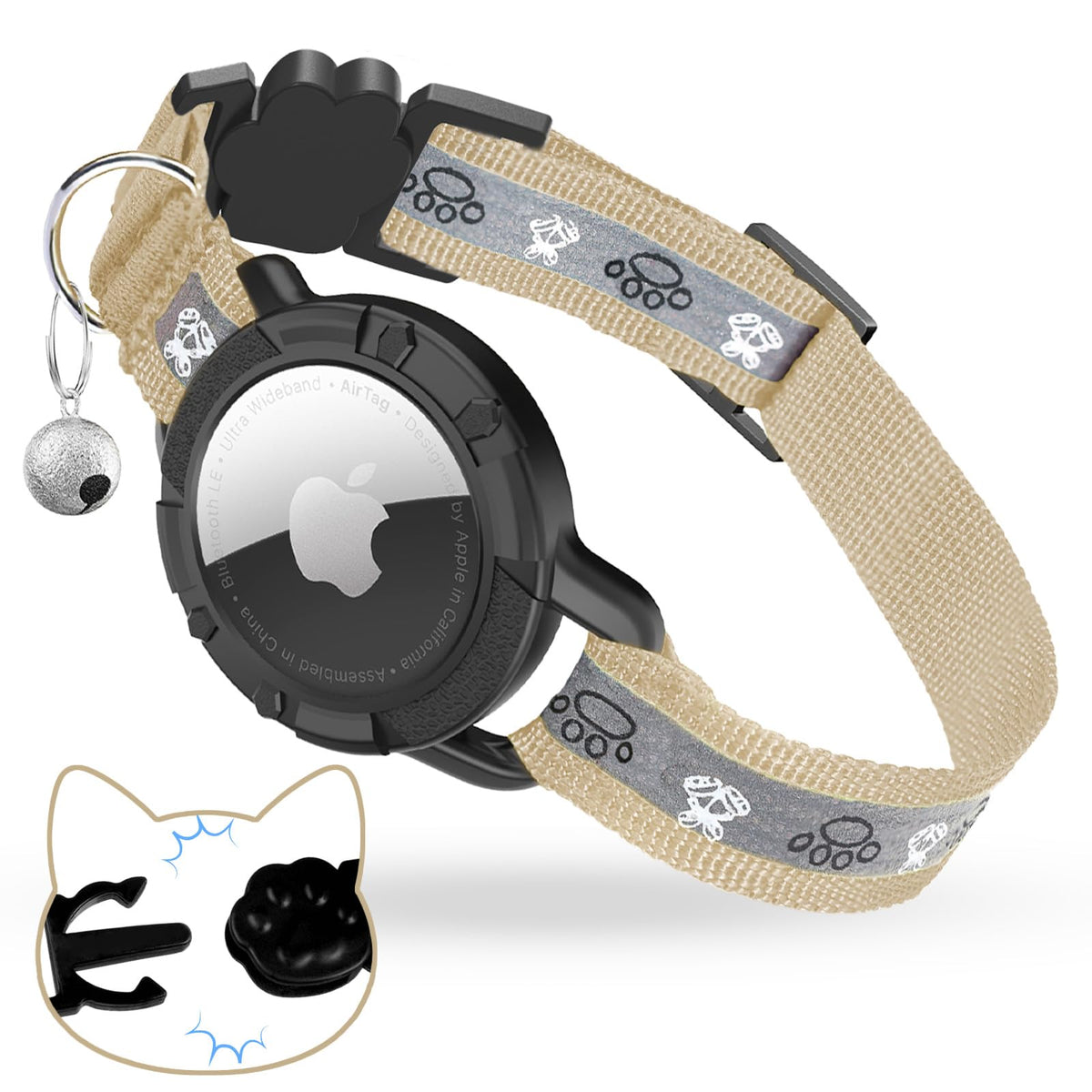 Breakaway AirTag Cat Collar, Reflective Cat Tracker Collar with Bell