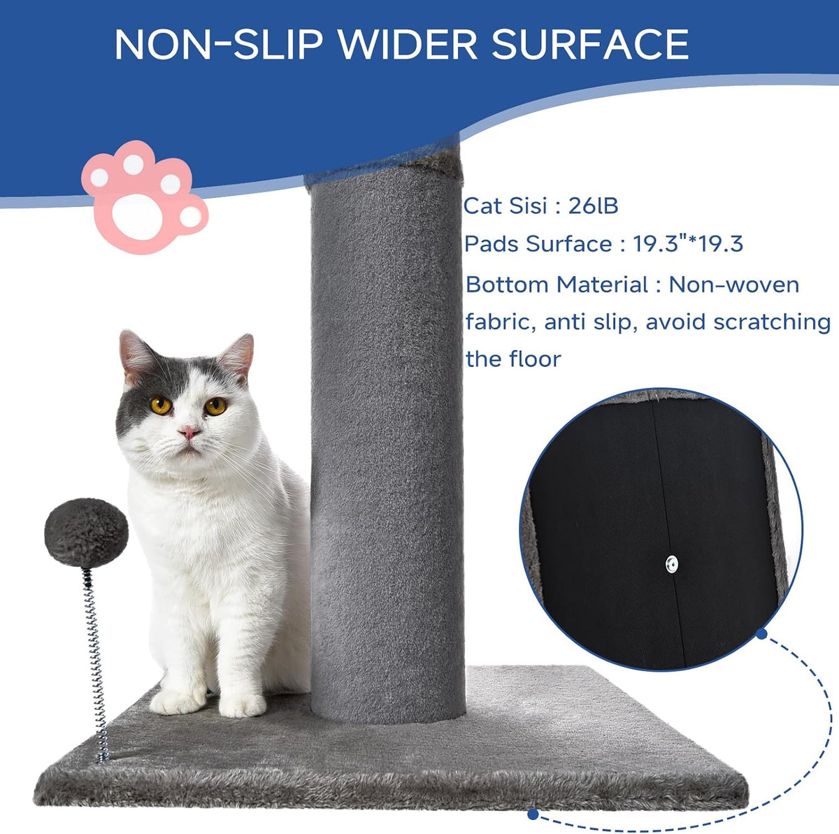 Cat Craft 41" Tall Short Plush Cat Scratching Post for Indoor Cats, Gray