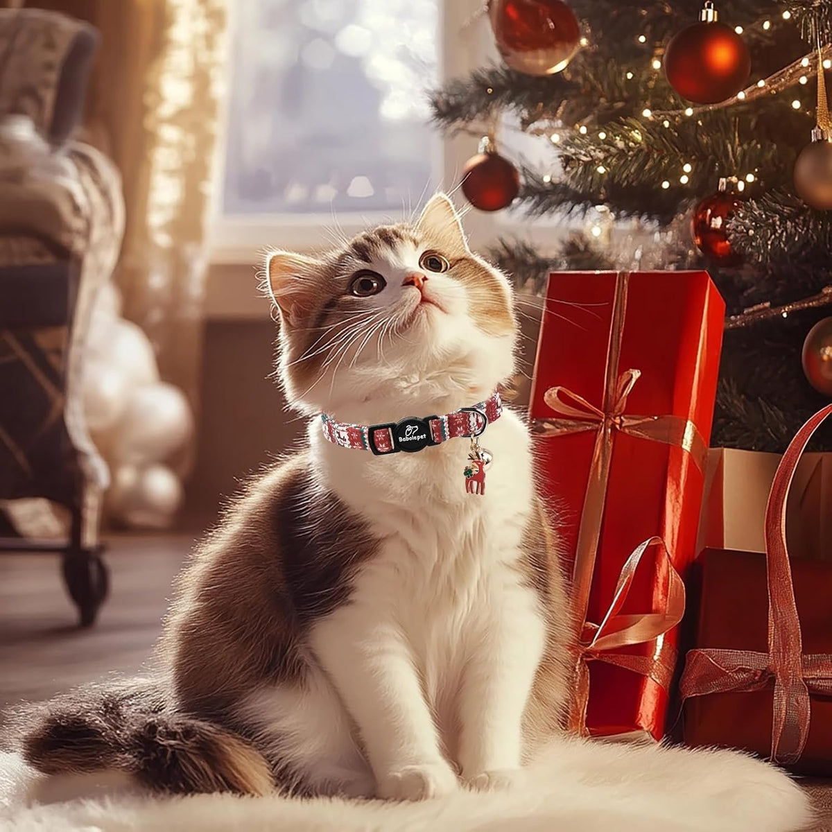 2 Pack Christmas Cat Collars - Breakaway Cat Collar with Bell, Christmas Tree and Reindeer Pendant, Winter Adjustable Kitten Collars for Girl Boy Cats, Pink Santa &Fair Isle