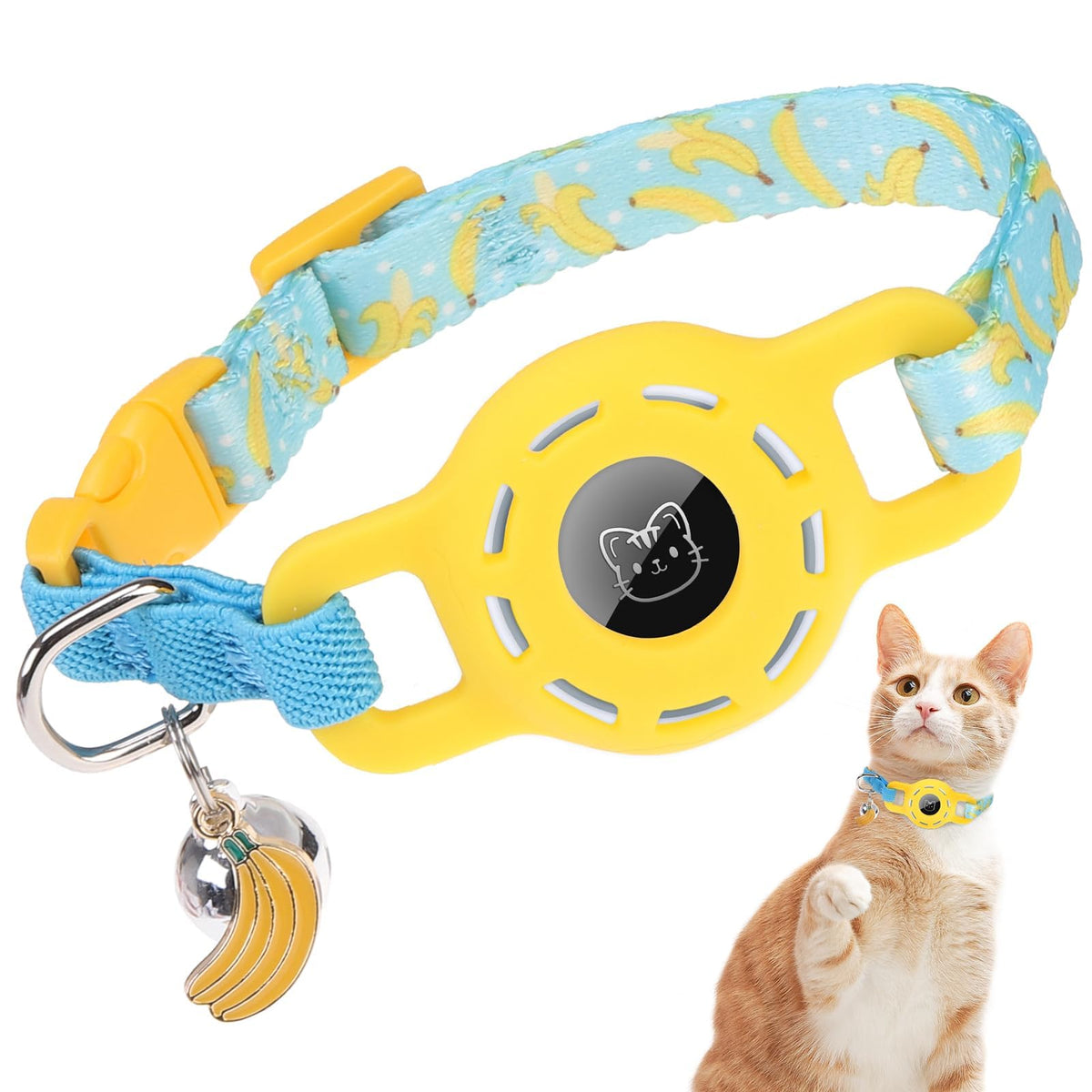 BINGPET AirTag Cat Collar Breakaway, Collar with Airtag Holder and Bell