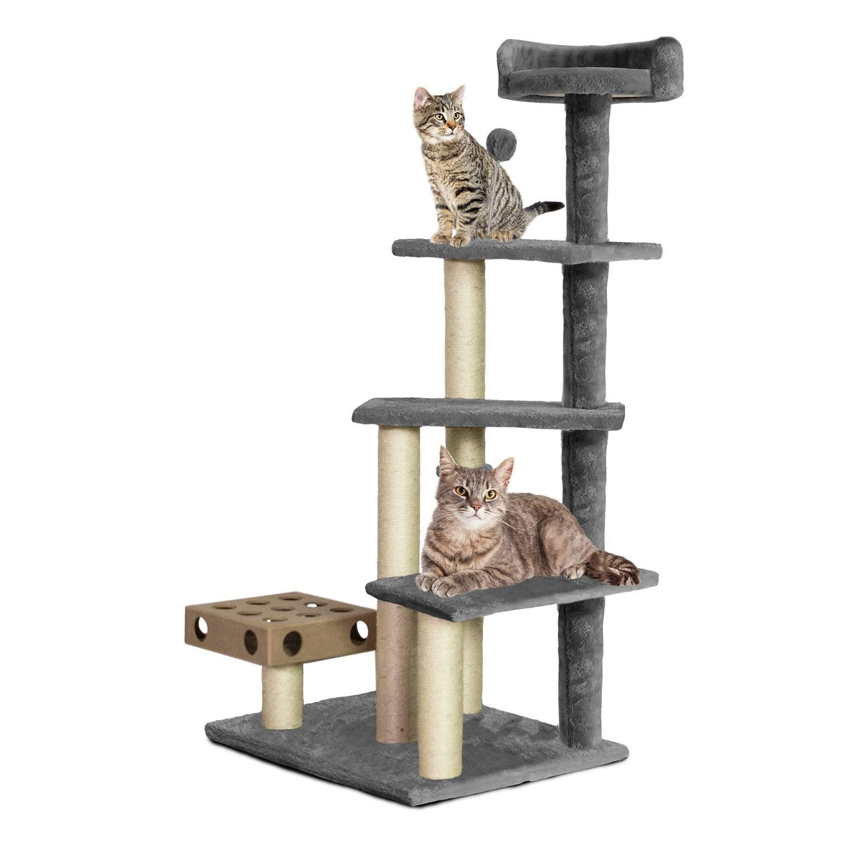 Furhaven 15.75" Tall Playground for Indoor Cats, Ft. Sisal Scratching Posts, Self-Grooming Brush, & Toy - Tiger Tough Hammock Interactive Playground - Silver, One Size