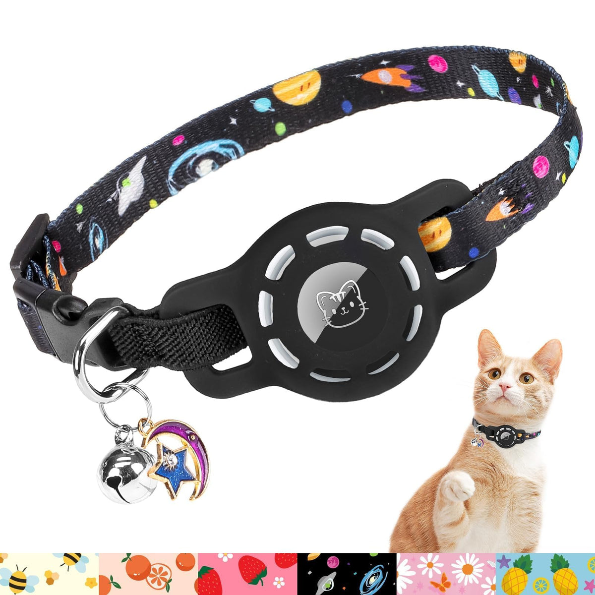 BINGPET AirTag Cat Collar Breakaway, Collar with Airtag Holder and Bell
