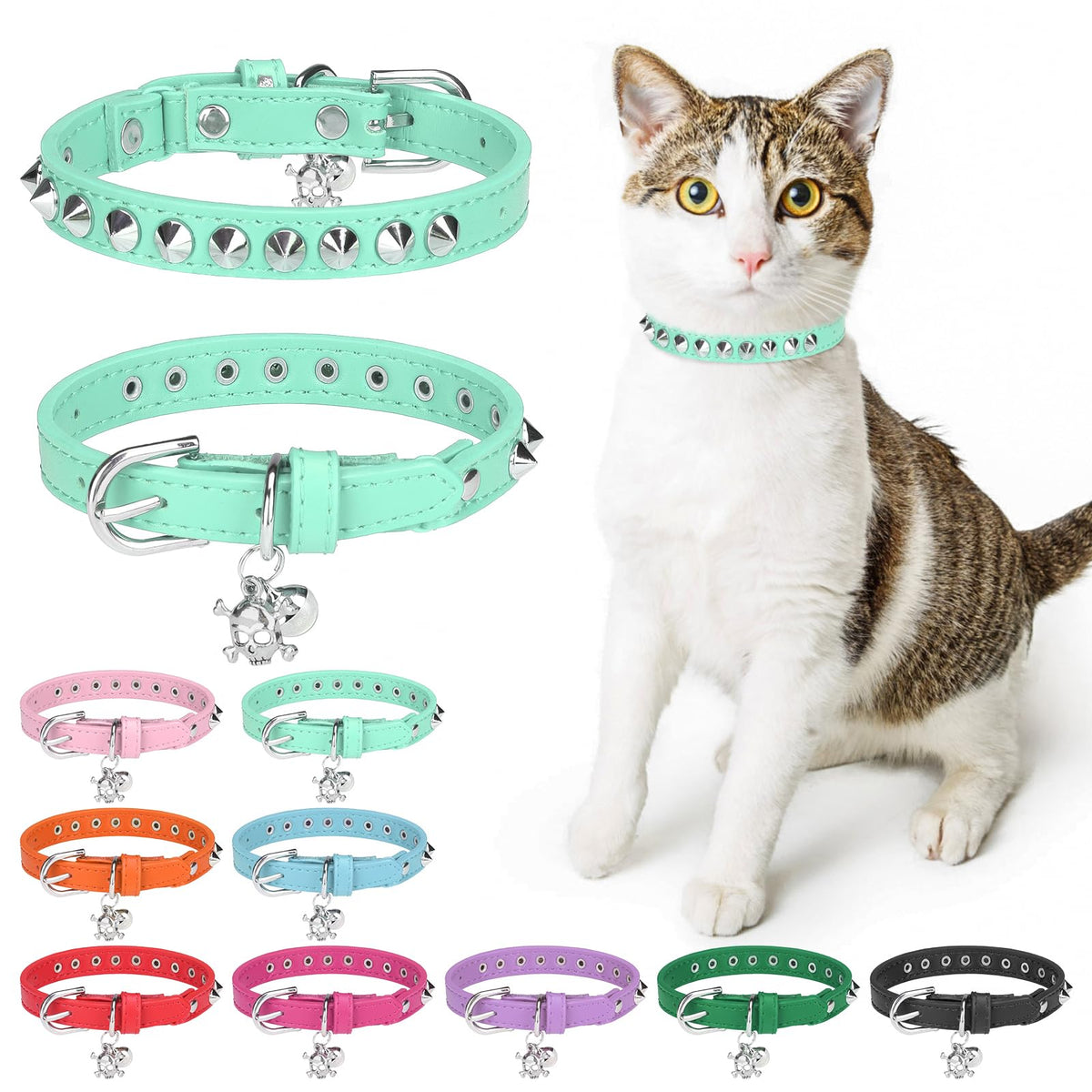 Leather Cat Collar, Breakaway Kitten Collars with Bell, Golden
