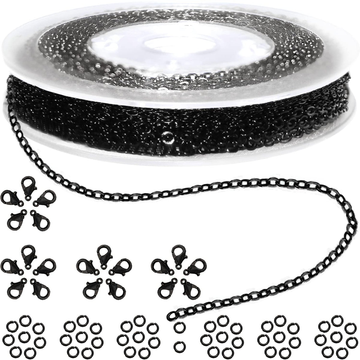 Jishi Steel Ball Chain Bead Dog Tag Chain Beaded Necklace Chains for Jewelry Making Bracelet Military Crafts, Silver Metal Pull Chain Small Ball Bead Chain Roll w/20 Connectors (Black, 33ft 2.4mm)