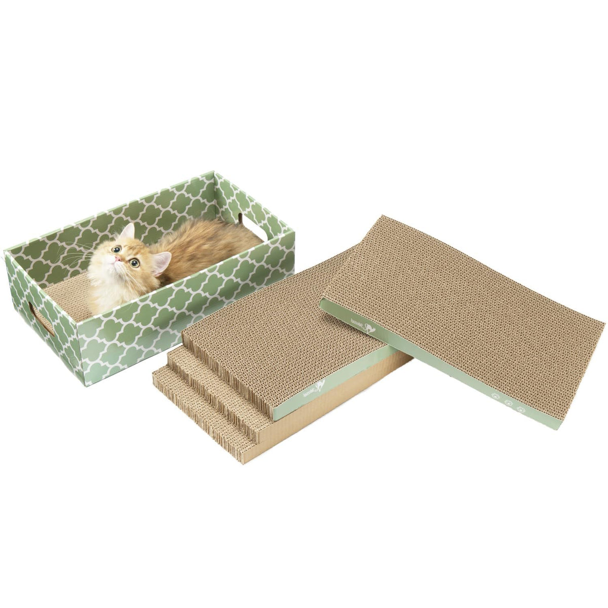 Cat Scratcher Cardboard Scratching Pads Scratch Lounge Bed with Catnip 3PCS Reversible Corrugated Cardboard with Scratch Box