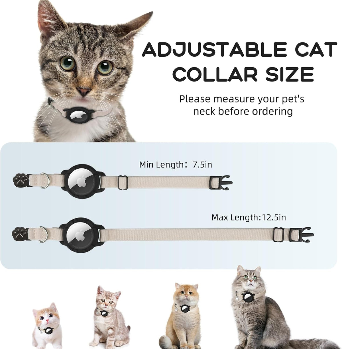 AirTag Cat Collars, Stretchy Collar with AirTag Holder and Bell