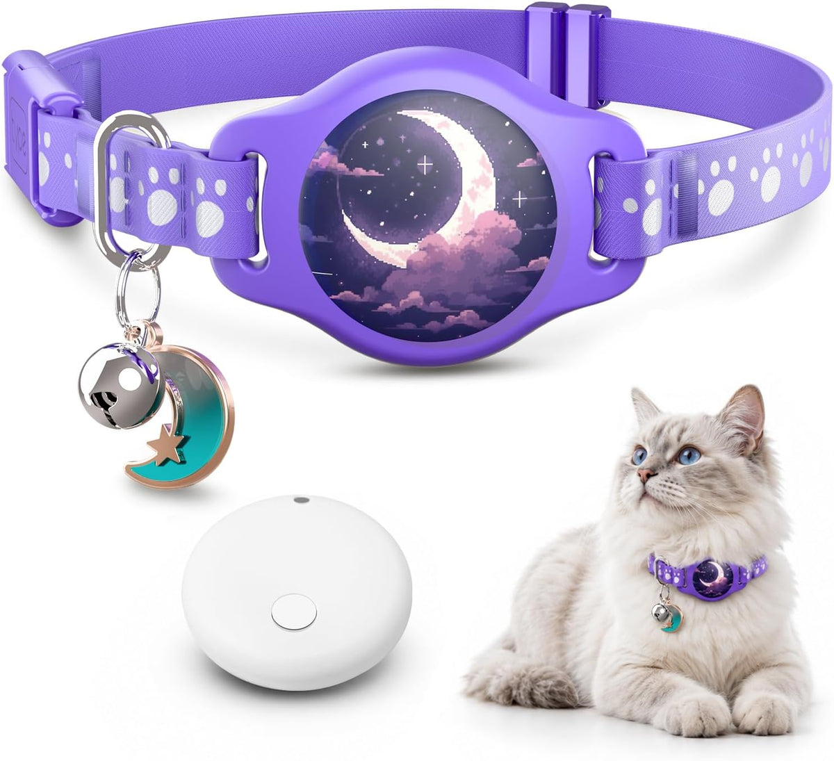 Cat Tracker Collar - Waterproof Airtag Cat Collar with Finder Tag, Purple