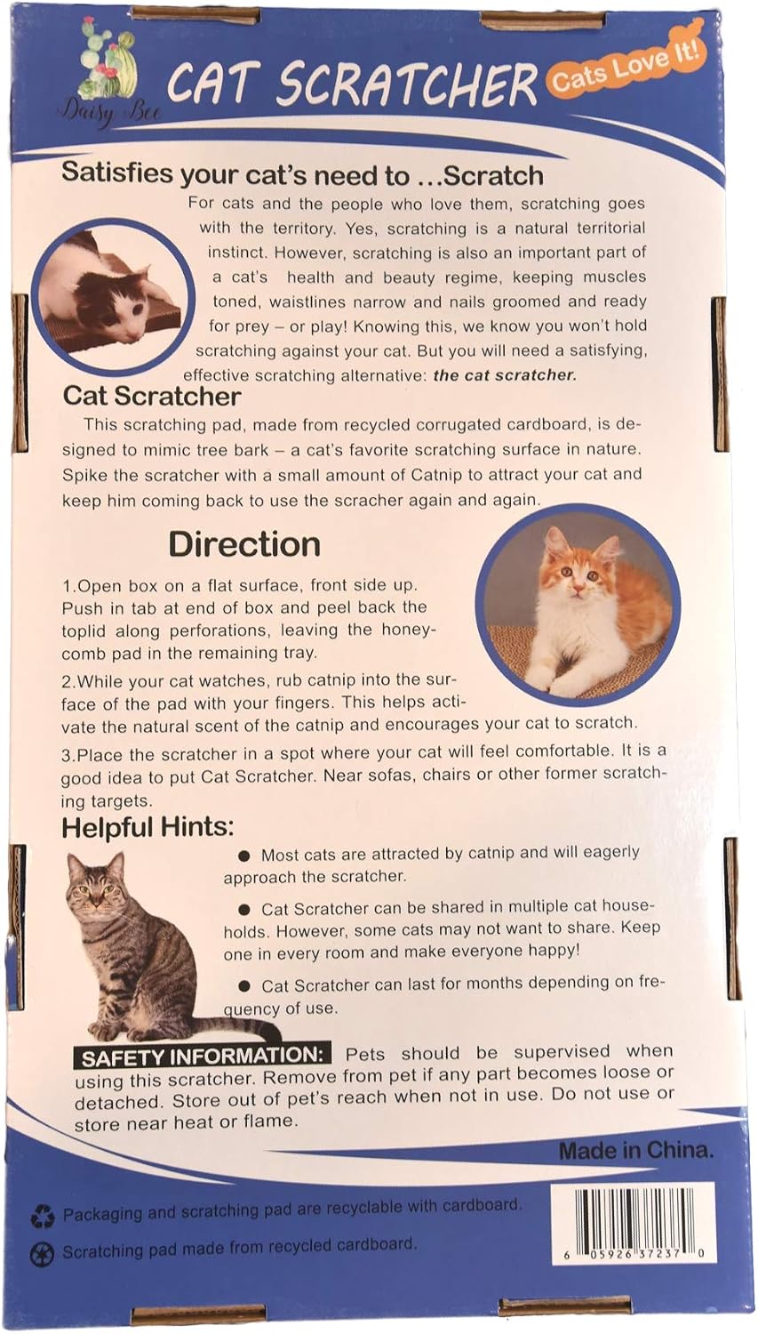 Flat Cat Scratcher Lounger with Two Reversible Double Wide Corrugated Cardboard Surfaces