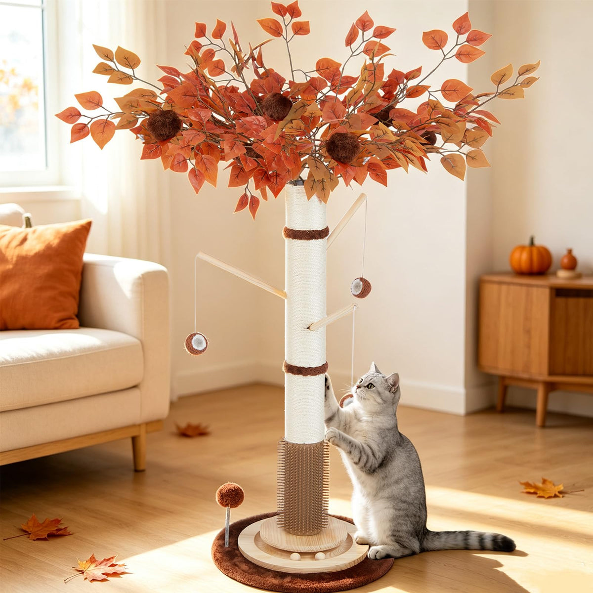 46" Tall Cat Scratching Post, Natural Sisal Cat Tree for Indoor Adult Cats