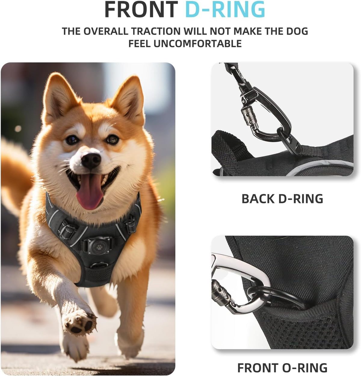 Dog Harness with 100% Waterproof AirTag Holder, AirTag Dog Vest (Black,M)