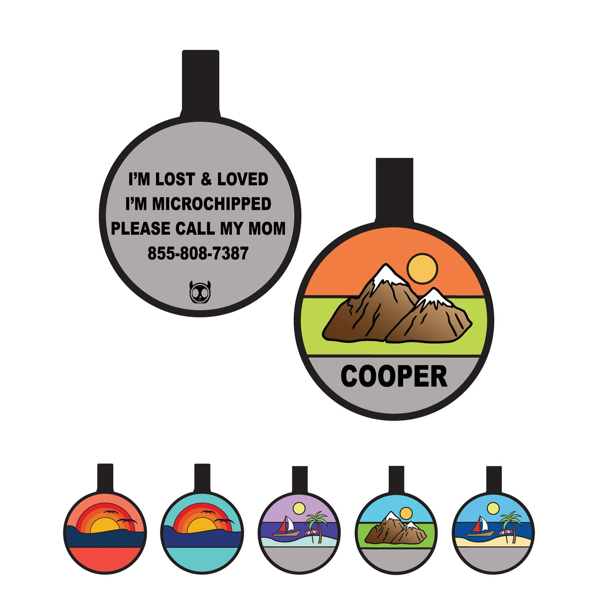 Silent Dog Tag Personalized with 5 Lines of Custom Deep Engraved Durable Soundless Silicone Pet ID Name Tag Round Sunset Tiffany