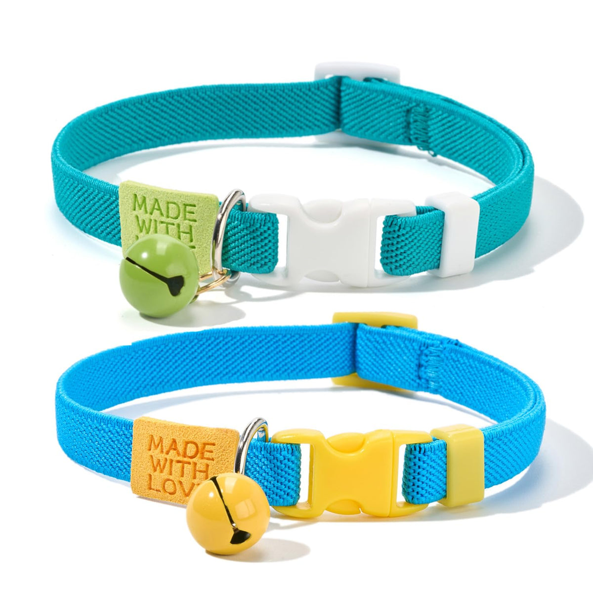 Bowtie Cat Collar with Bell, 2 Pack Cotton Breakaway Kitten Collars with Removeable Bow Stylish Cat Collars, Gradient Plaid & Polka Dot Blue