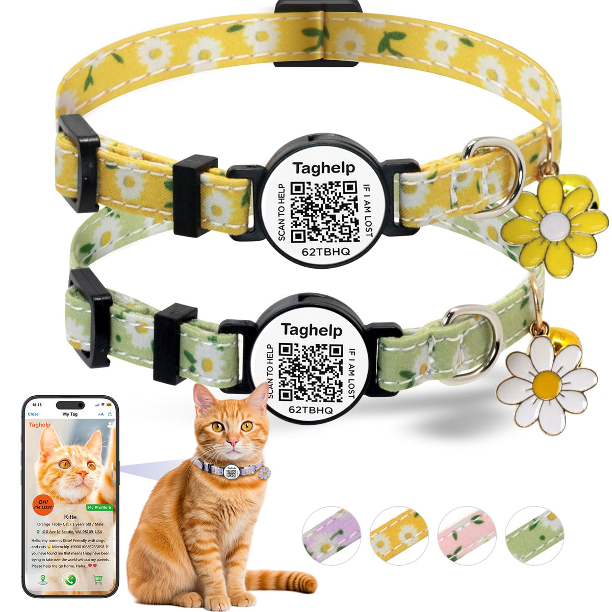 2 Pack QR Code Cat Collar with Instant Lost Pet Recovery System, Scan for Urgent Alerts & Location Info, Breakaway Reflective Collar with Safety Bell (Blue & Pink)