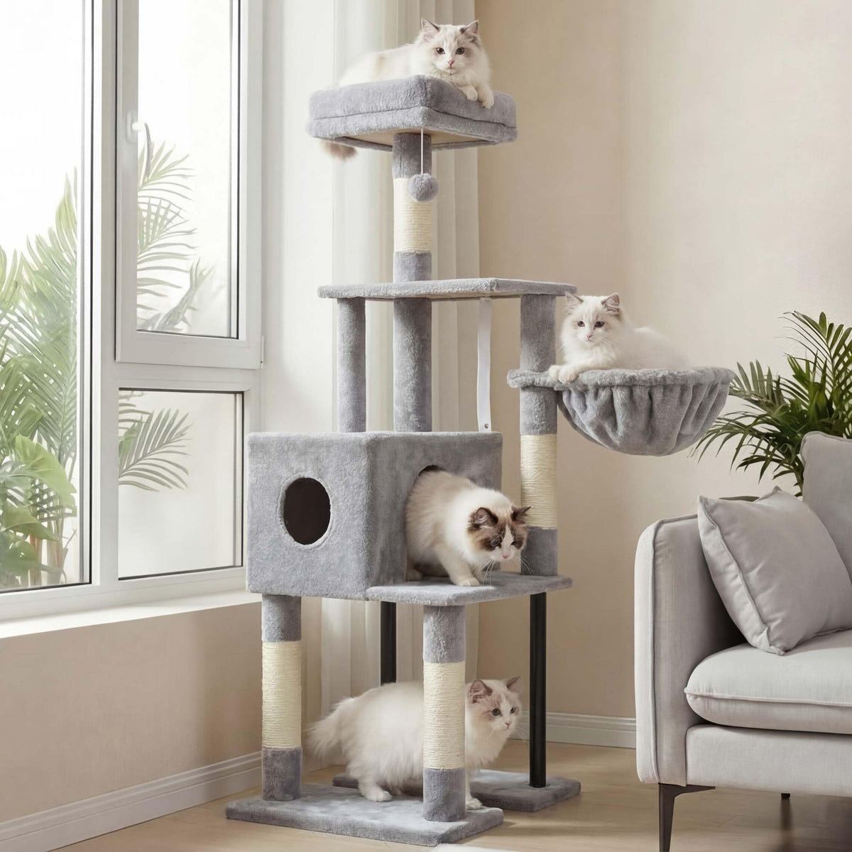Heybly Cat Tree with Toy, 43.3 inch Cat Tower for Indoor Cats HCT004SW