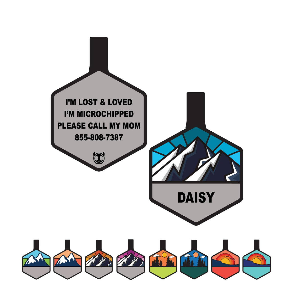 Silent Dog Tag Personalized with 5 Lines of Custom Deep Engraved Durable Soundless Silicone Pet ID Name Tag Hexagon Mountain Blue