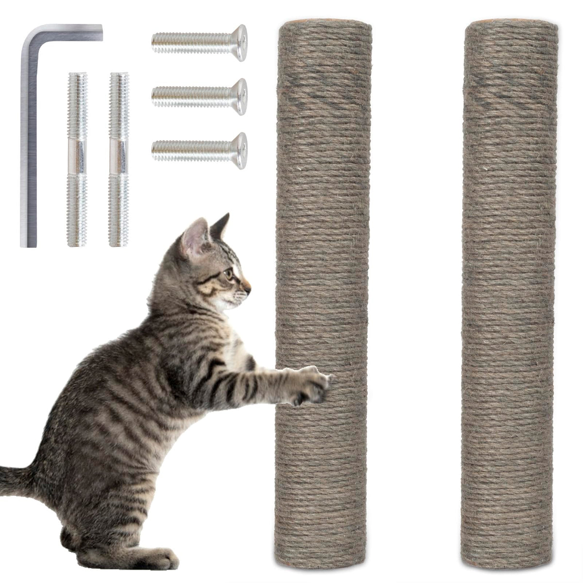 PowerKing Natural Sisal Replacement Scratching Post, 15.7'' 2 Pieces M8 Cat Scratch Post Refill Pole Parts for Refurbishment, Include Screws (White)